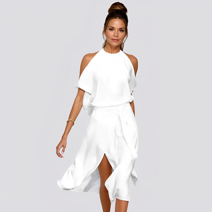 Deborah - Stylowa długa sukienka z wycięciami na ramionach dla kobiet