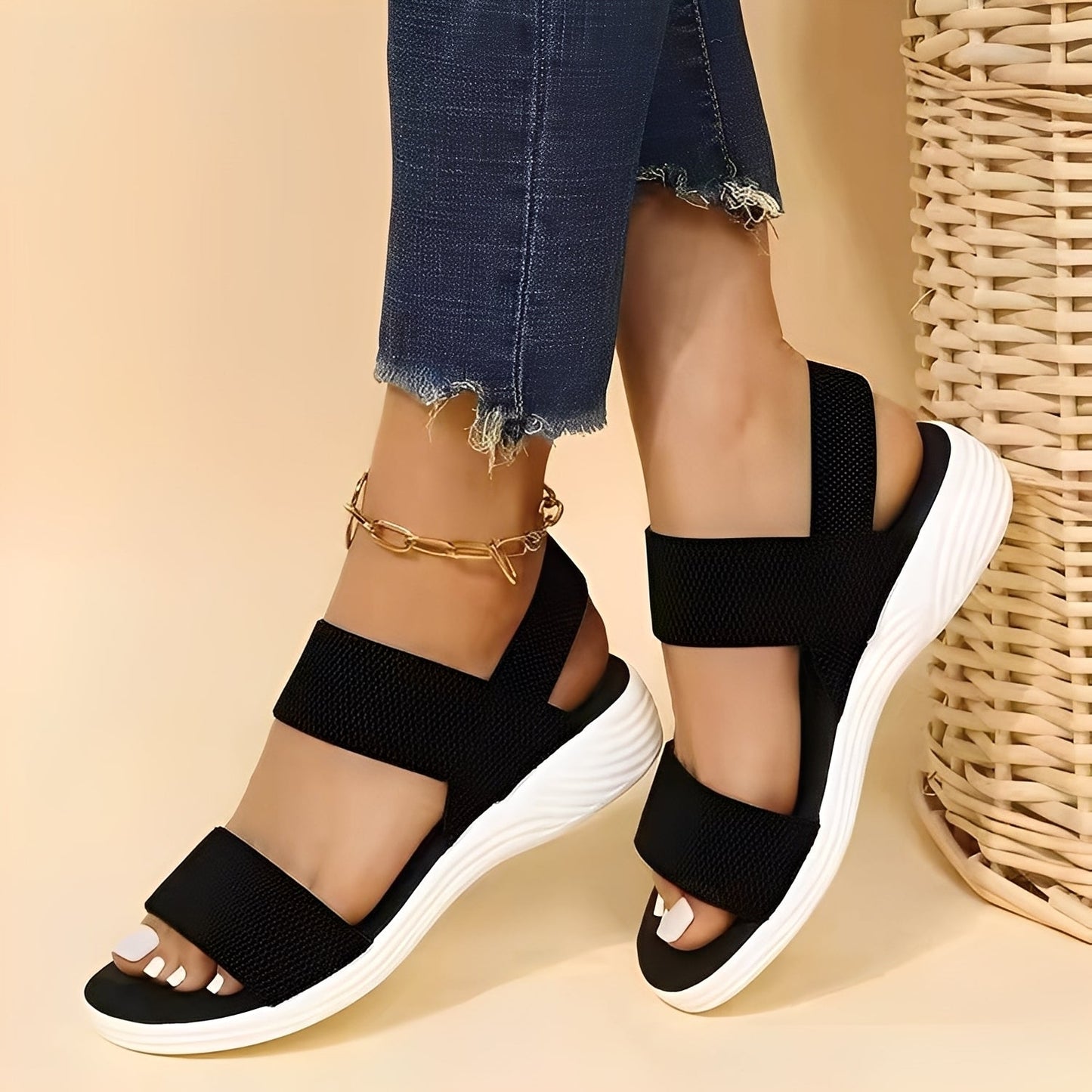 Jessika - Kobiece luźne sandały z płaską podeszwą z Flyknit