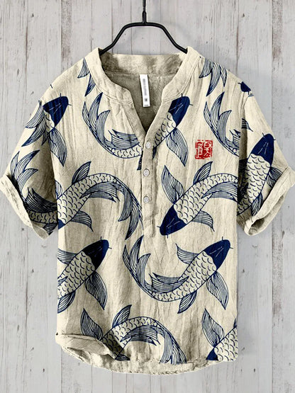 Ogie – Lniana koszula z motywem vintage ryby