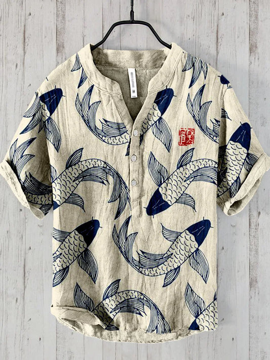Ogie – Lniana koszula z motywem vintage ryby