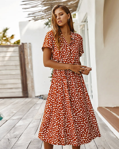 Molly - Stylowa Krótkoreczna Sukienka z Kołnierzykiem dla Kobiet