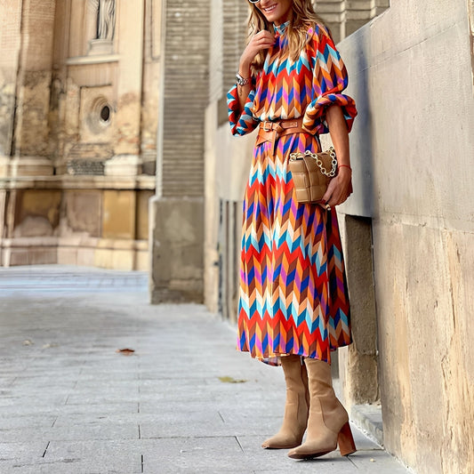 Sandra - Kolorowa sukienka midi dla kobiet