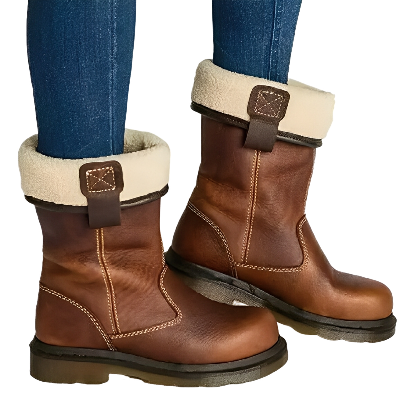 Alexia - Retro-skórzane damskie buty z futrem