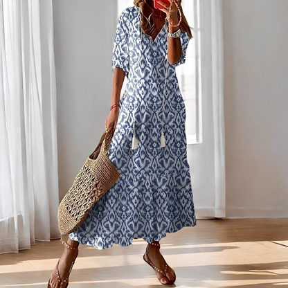 Alica - Swobodna sukienka z dekoltem V dla kobiet na co dzień