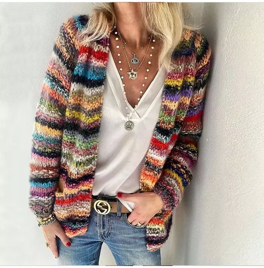 Toph - Vintage Damski Sweter w Paski Dzianinowy Bawełna