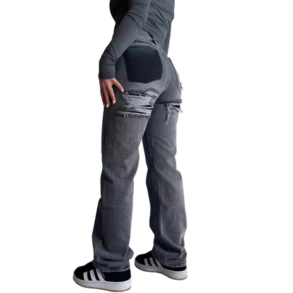 Lillian - Swobodne jeansy z wysokim stanem i przetarciami dla kobiet