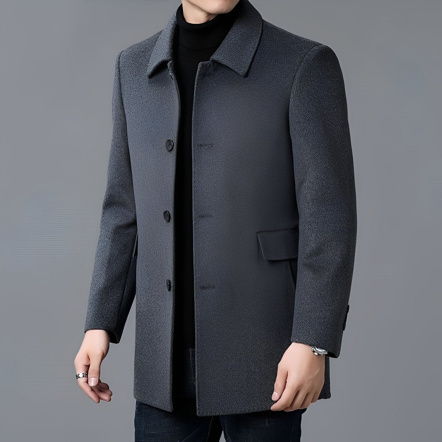 Jerry - Męski, elegancki płaszcz wełniany jednorzędowy