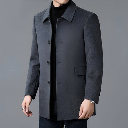 Jerry - Męski, elegancki płaszcz wełniany jednorzędowy