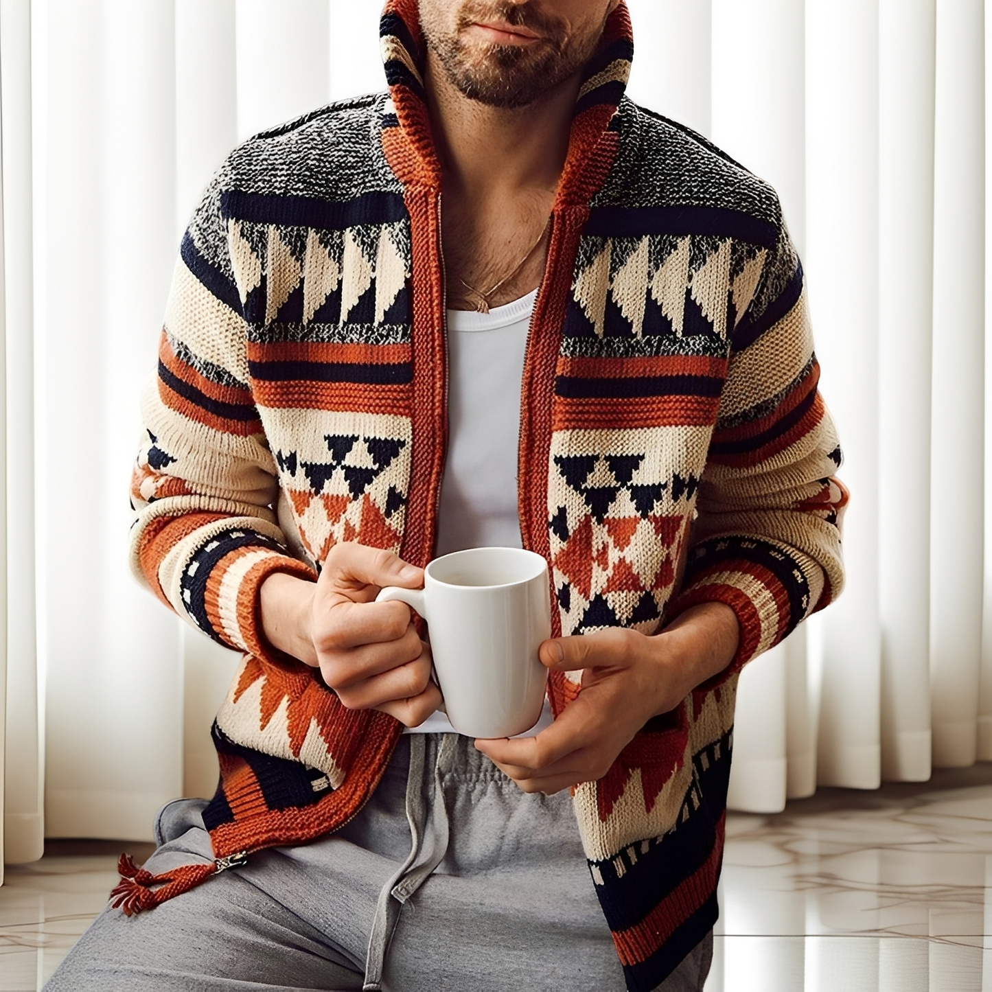 Alvin - Męski elegancki sweter z dzianiny z kołnierzem rewersowym