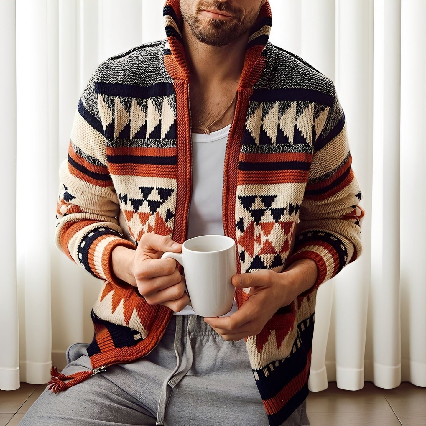 Alvin - Męski elegancki sweter z dzianiny z kołnierzem rewersowym