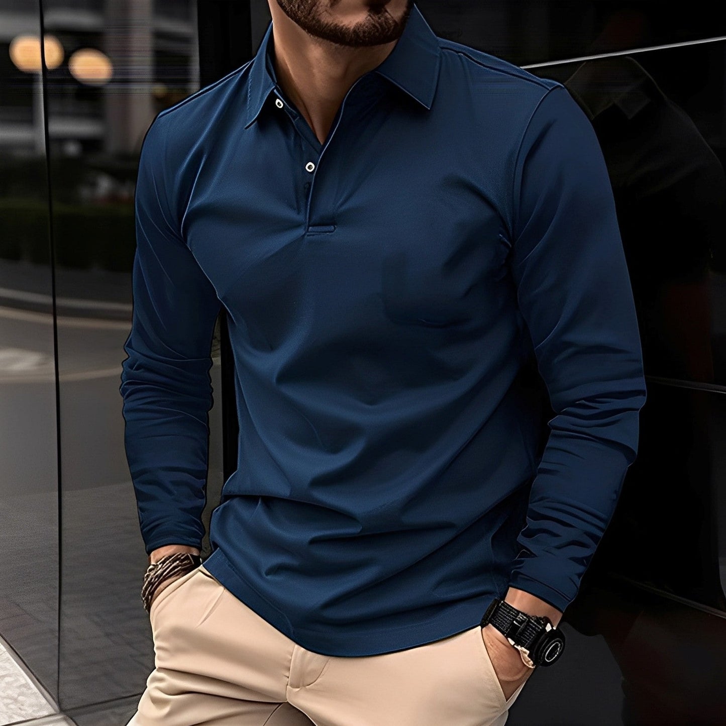 Deacon - Swobodna męska koszulka polo z długim rękawem