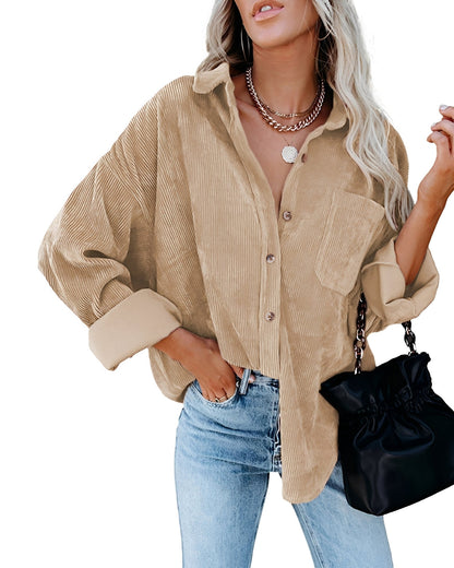 Jemima - Swobodne, luźno szyte polo z sztruksu dla kobiet