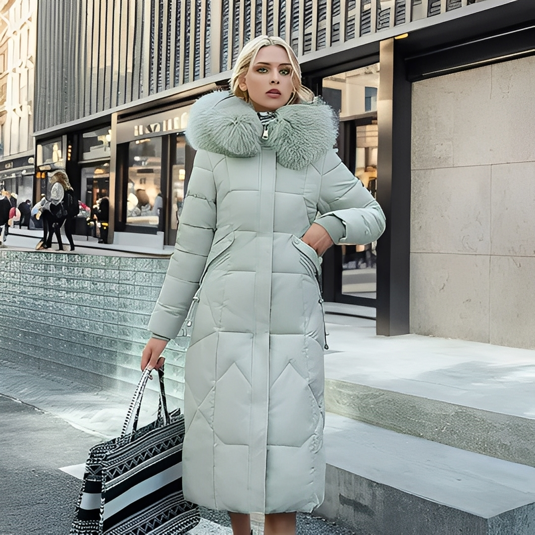 Marcellette - Pikowany płaszcz zimowy z kapturem dla kobiet