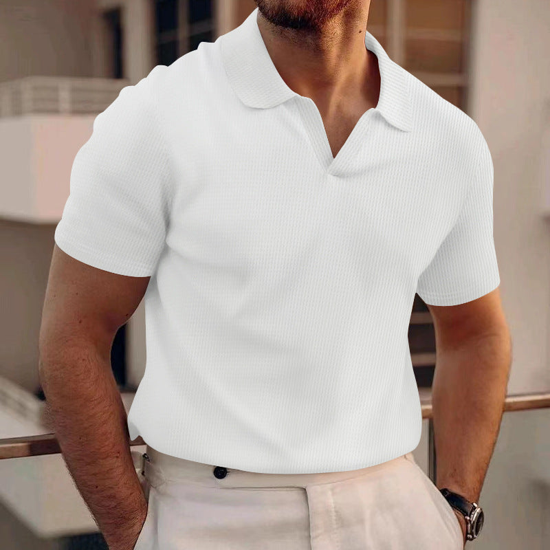 David - Prosta koszulka polo z waflowego materiału dla mężczyzn