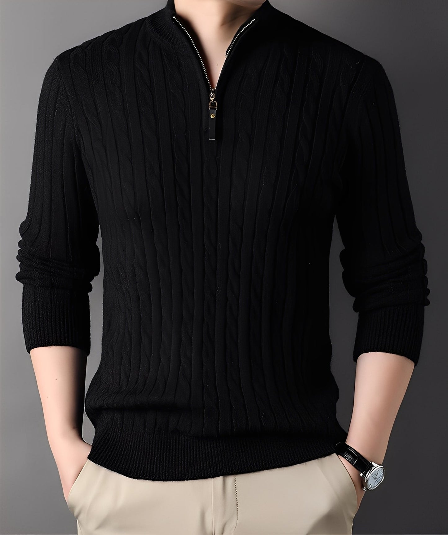 Damian - Nowoczesny dzianinowy sweter męski z zamkiem