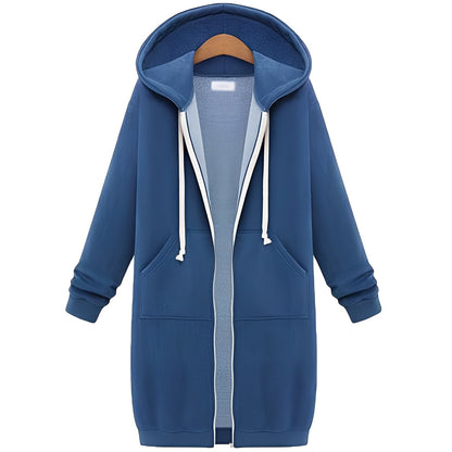 Jasmin - Swobodna, ciepła kurtka z kapturem, sięgająca kolan