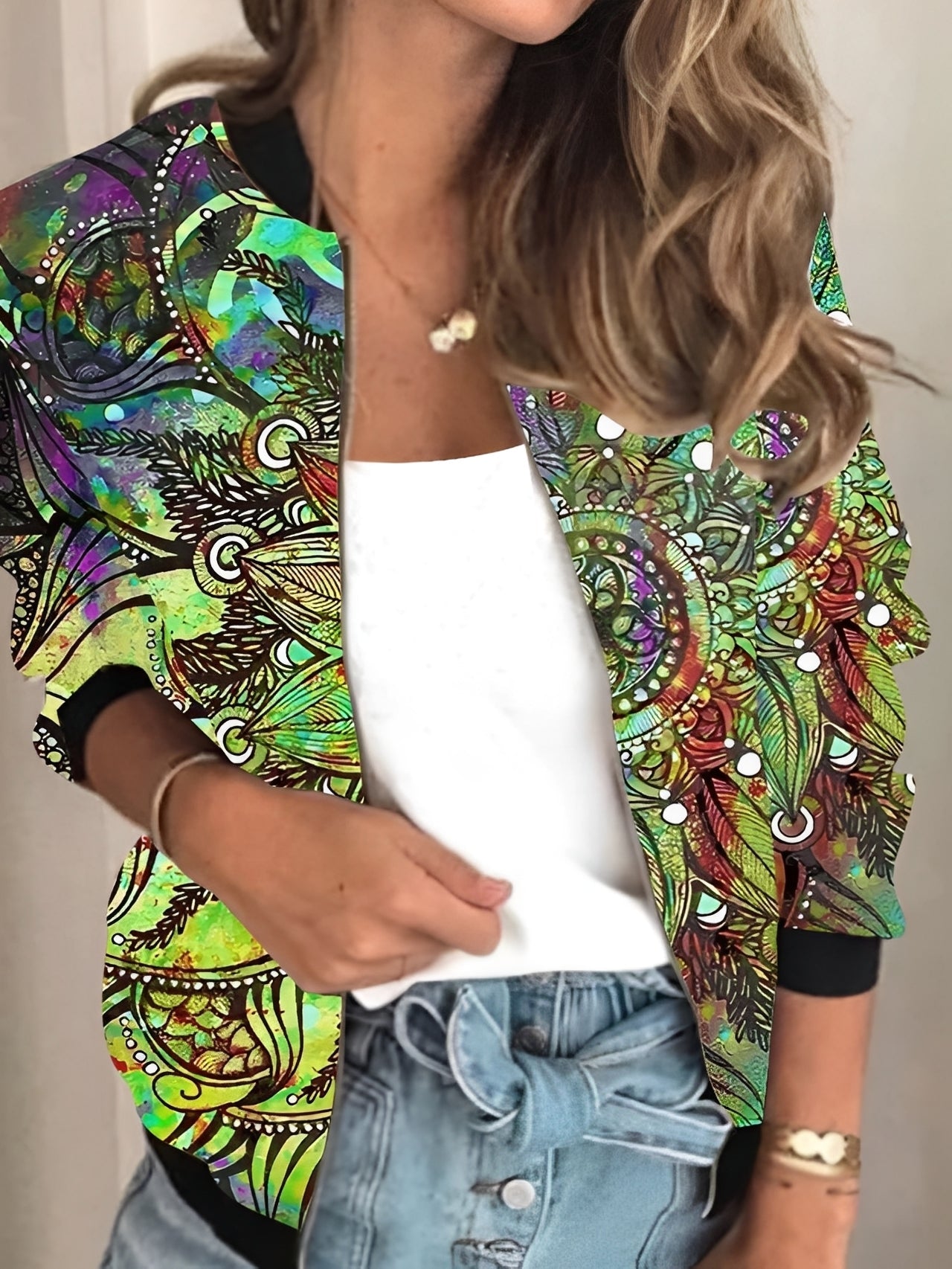 Elsie - Stylowa kurtka z zamkiem i kwiatowym wzorem dla pań