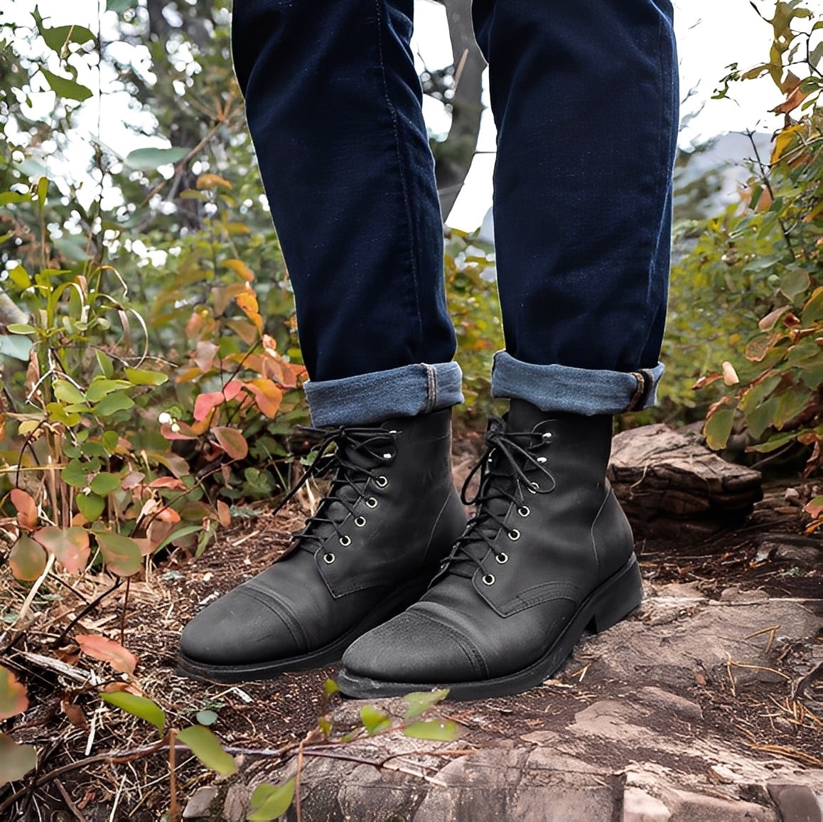 Lucrèce - Sznurowane skórzane botki dla mężczyzn, model zimowy