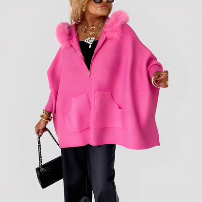 Elvena - Elegancki damski płaszcz z kapturem ze sztucznego futra