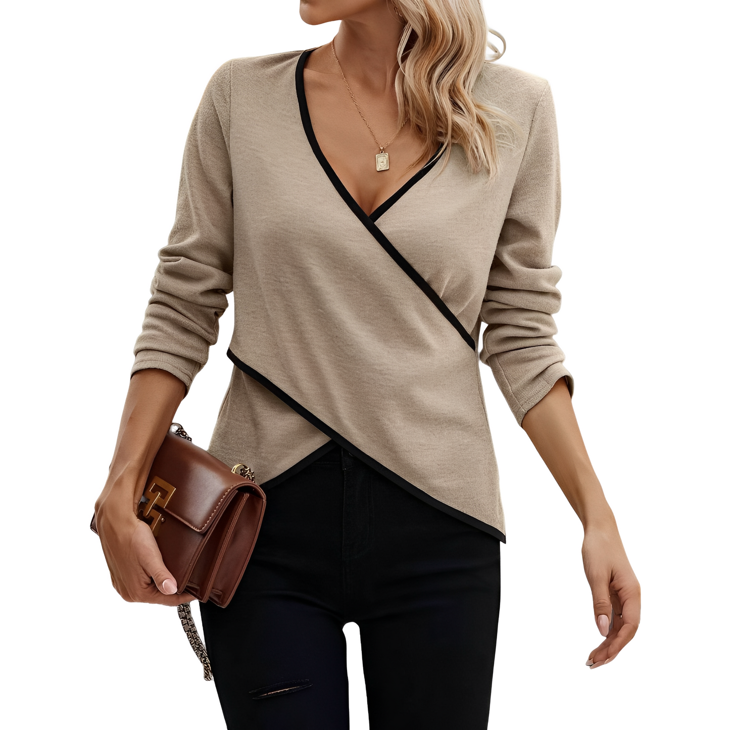 Rachel - Stylowa bluzka damska z długimi rękawami i dekoltem V