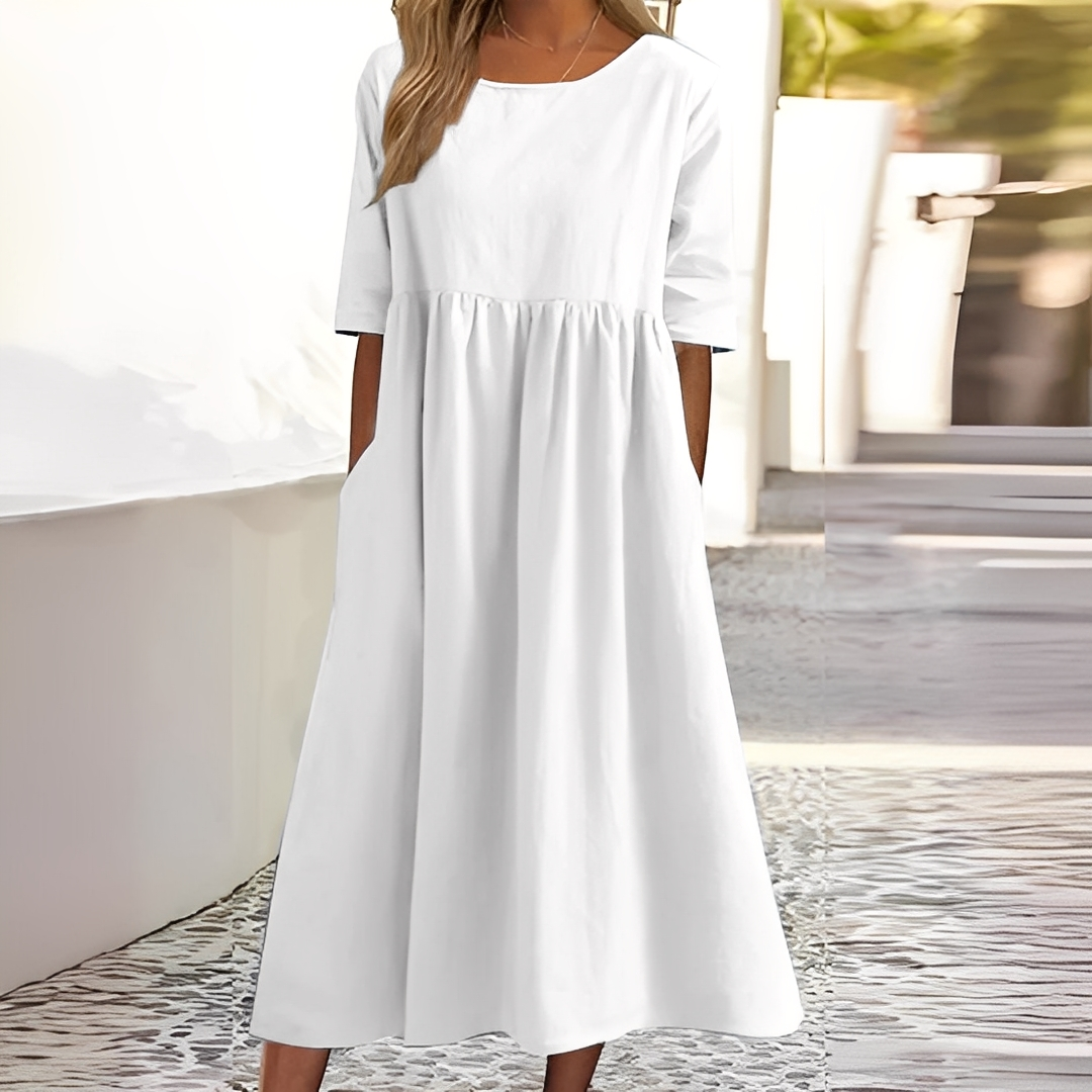 Sylvette - Damska sukienka bawełniana z okrągłym dekoltem