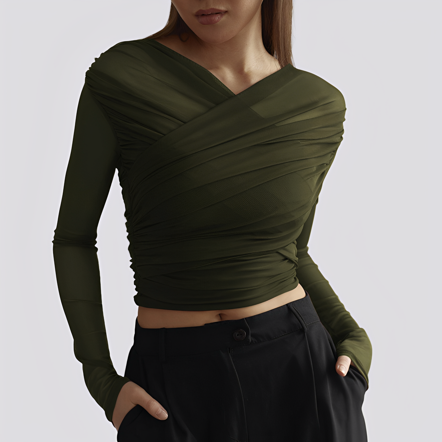 Meghan - Stylowa, marszczona bluzka z długim rękawem dla kobiet