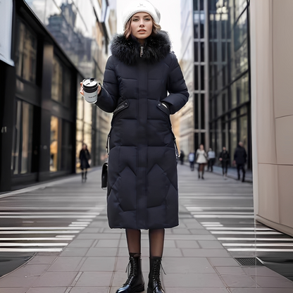 Marcellette - Pikowany płaszcz zimowy z kapturem dla kobiet