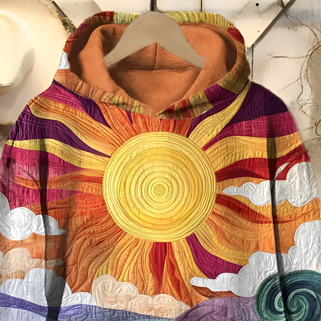 Vérène - Damska bluza z kapturem z nadrukiem w stylu vintage