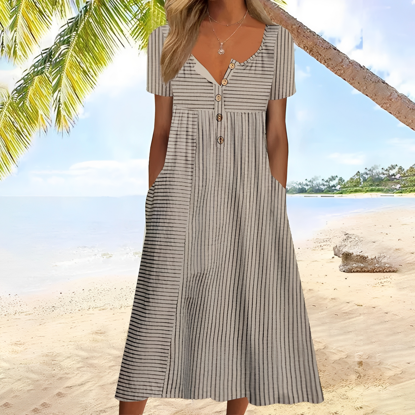 Nannie - Luźna długa sukienka z nadrukiem dla kobiet