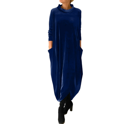 Roxanne - Stylowa długa aksamitna sukienka z kieszeniami dla kobiet