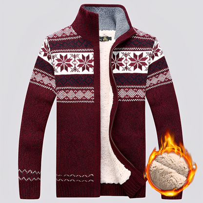 Charley - Wełniany sweter z podszewką typu Sherpa i zimowym wzorem dla mężczyzn