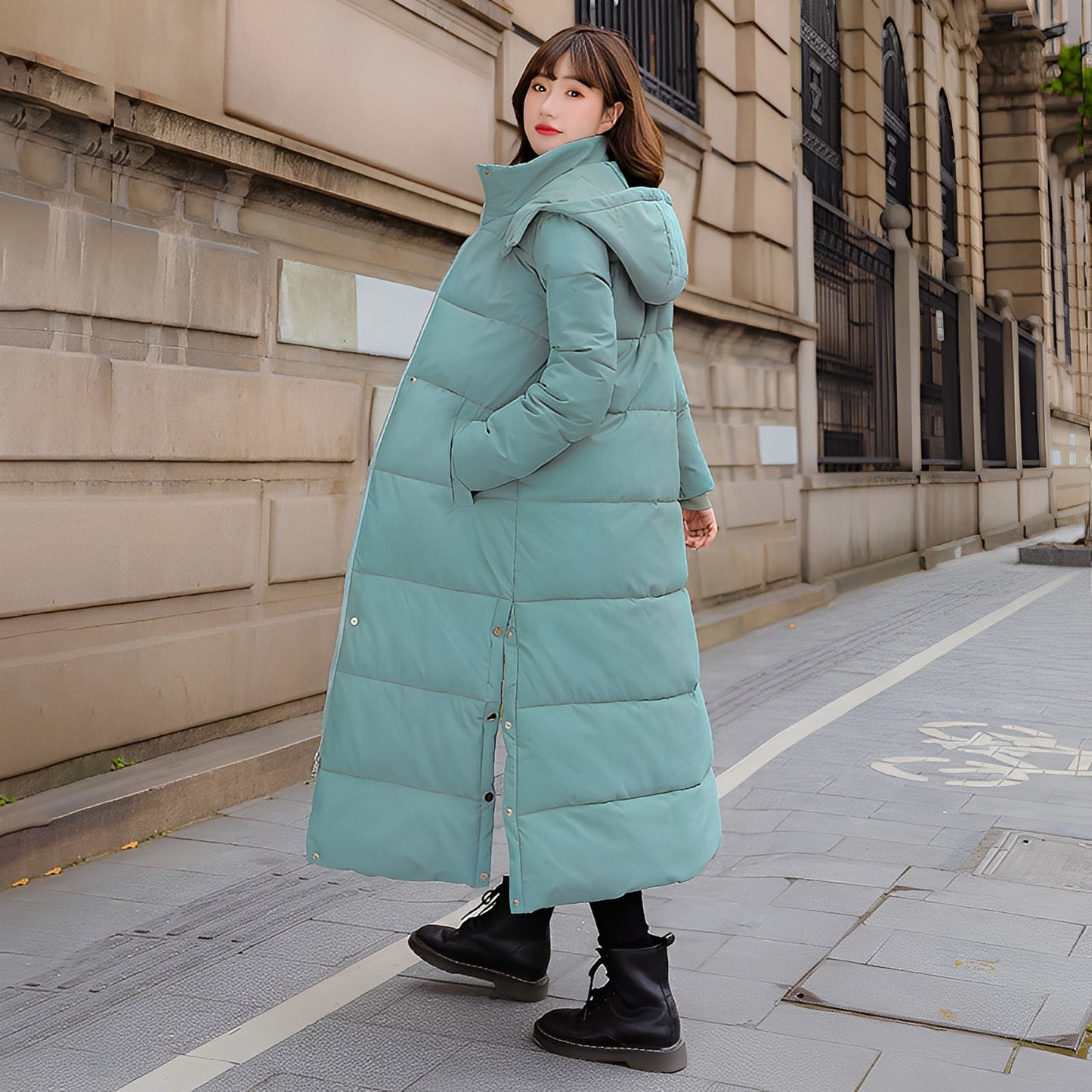 Maylis - Długi ciepły zimowy płaszcz pikowany dla kobiet