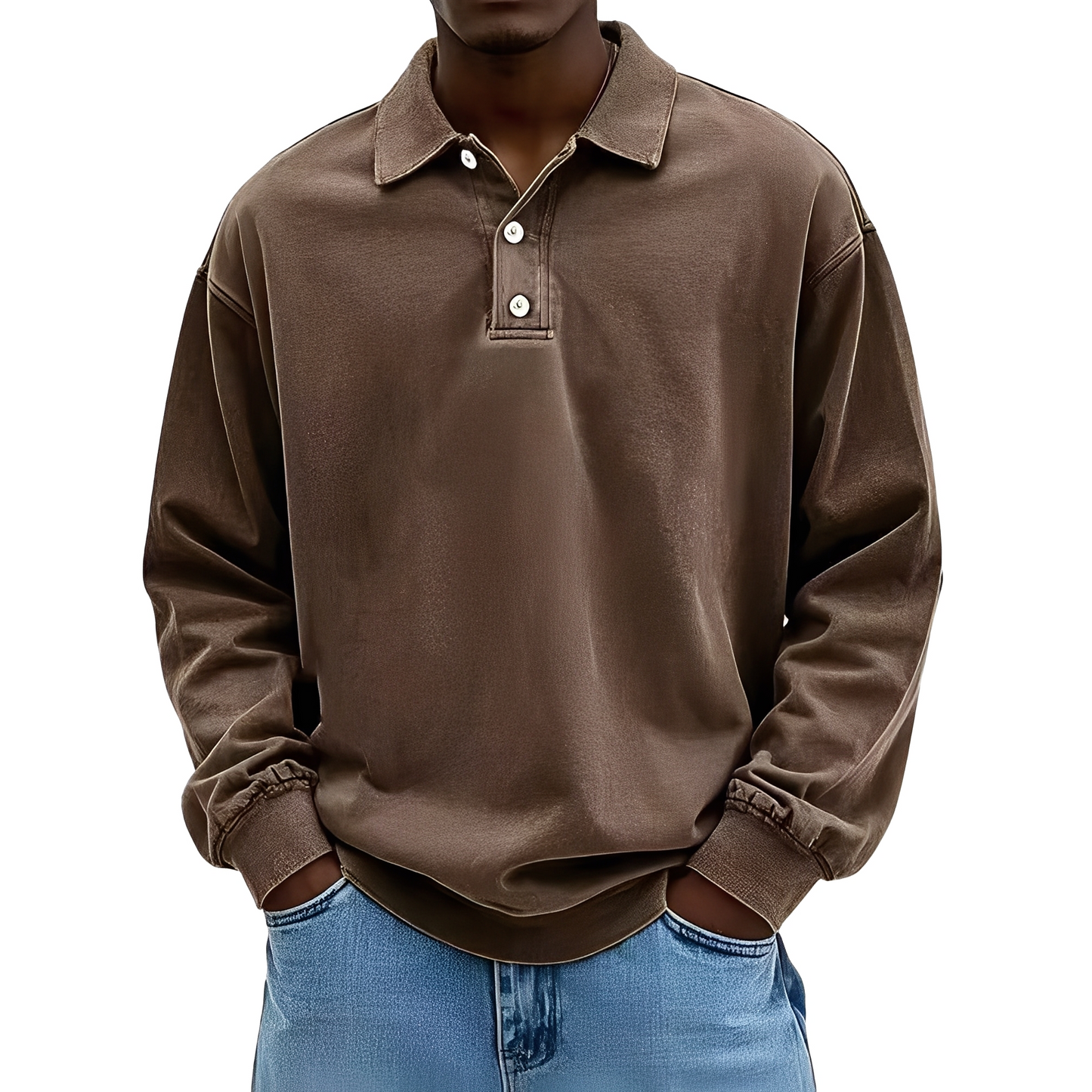 Chris - Klasyczna męska koszulka z grubego materiału z długimi rękawami