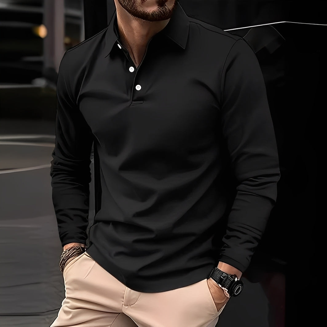 Stephen - Męska luźna koszulka polo z długimi rękawami