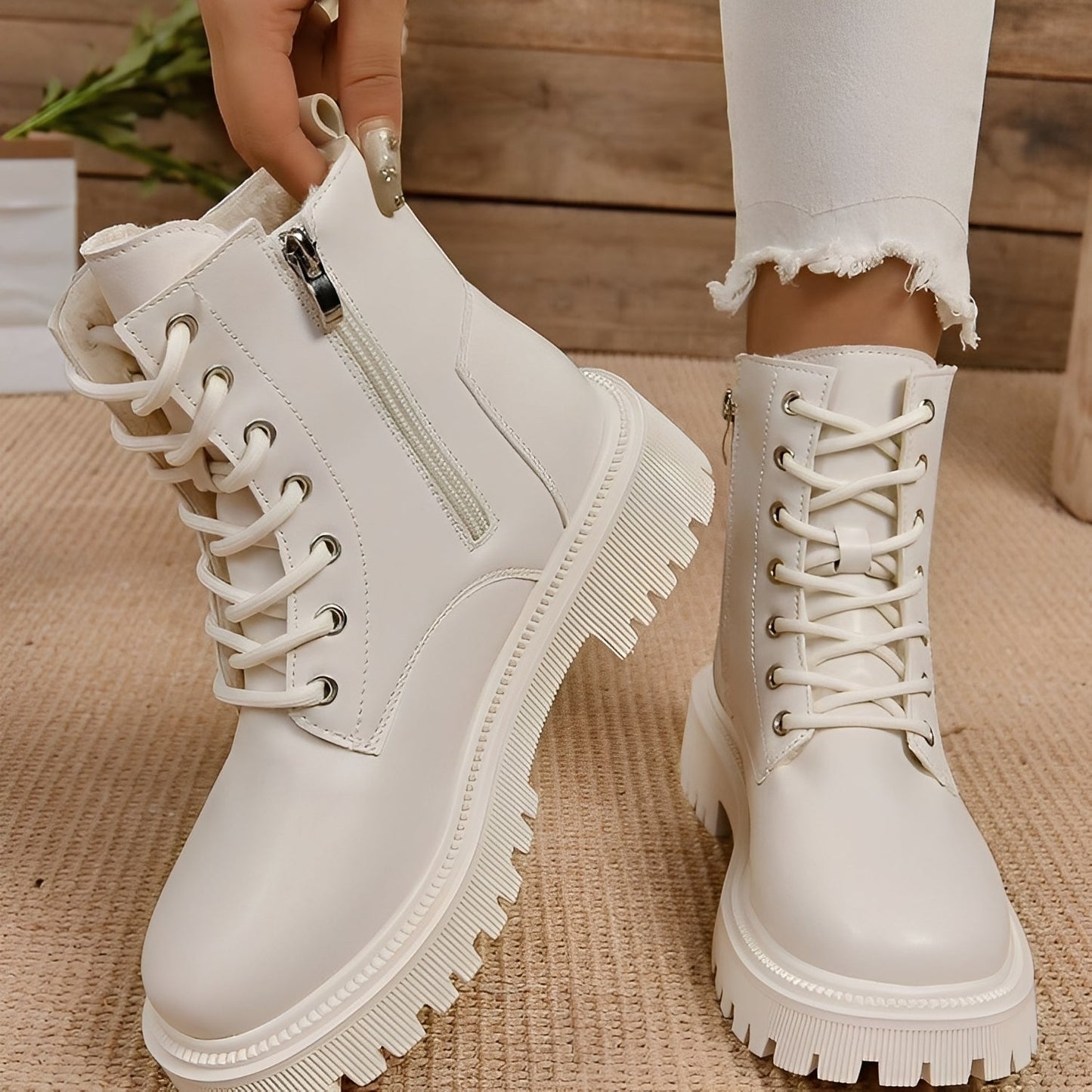 Haylie - Modne, z futerkiem polarowym Martin buty dla kobiet