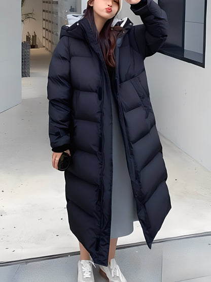Hazel - Elegancka długa kurtka z kapturem dla kobiet