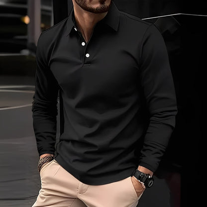 Deacon - Swobodna męska koszulka polo z długim rękawem