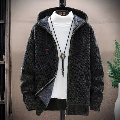 Roni - Męska nowoczesna bluza z kapturem z dzianiny z polarową podszewką