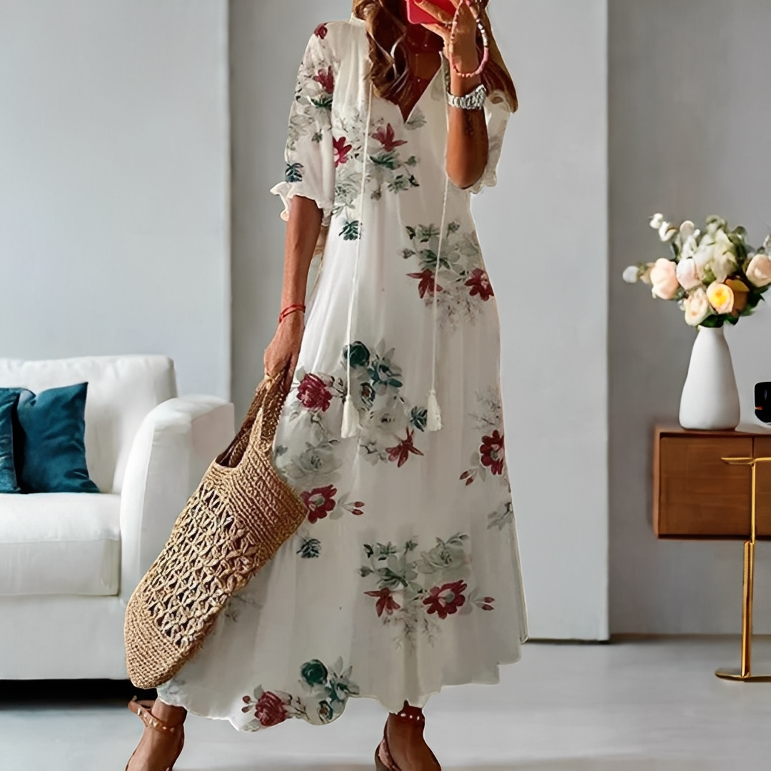 Alica - Swobodna sukienka z dekoltem V dla kobiet na co dzień