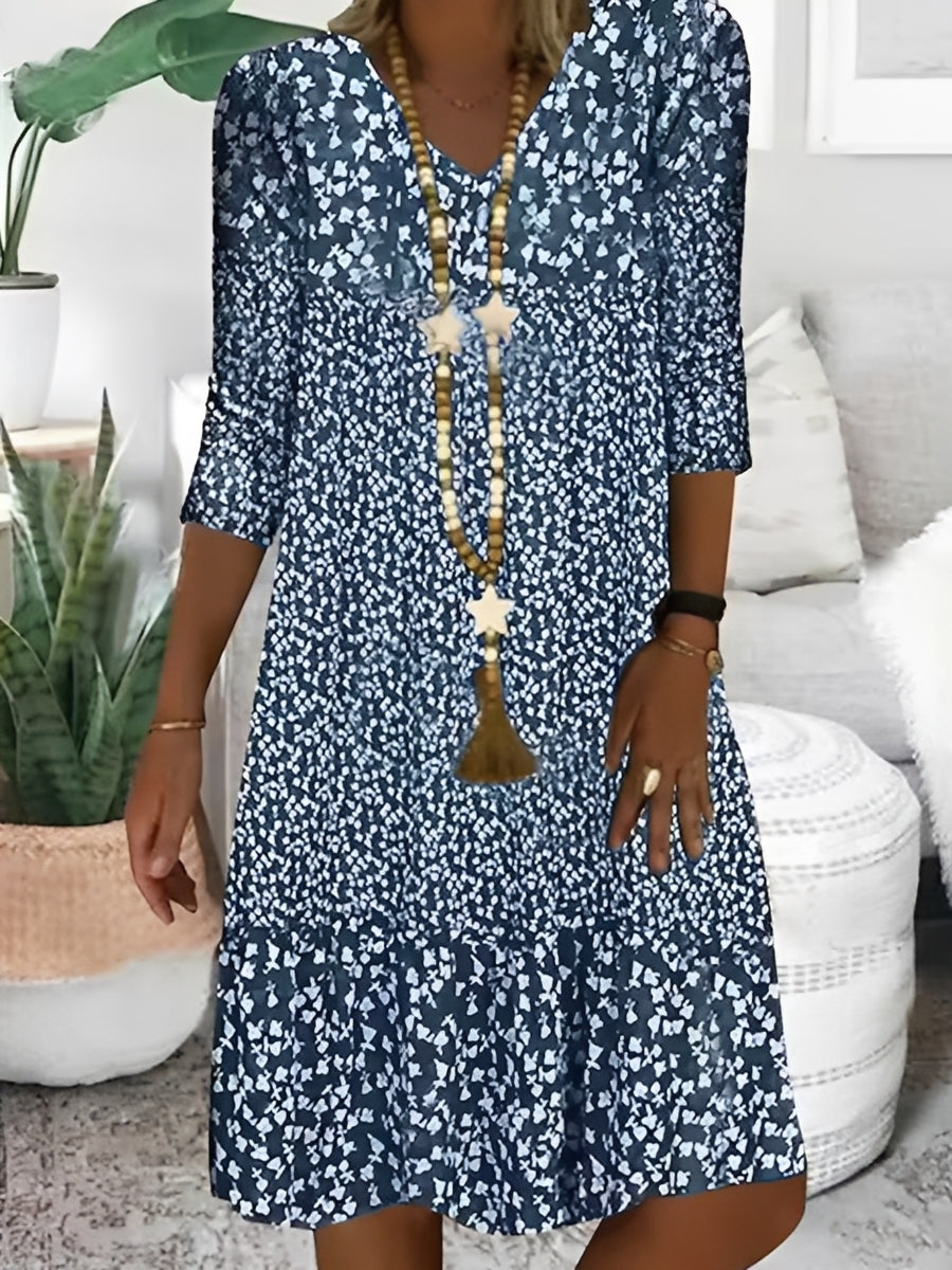 Elsie - Stylowa sukienka z dekoltem V i nadrukiem dla kobiet