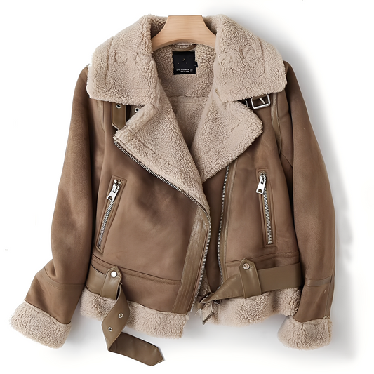 Marianne - Elegancka zamszowa kurtka skórzana z paskiem dla kobiet