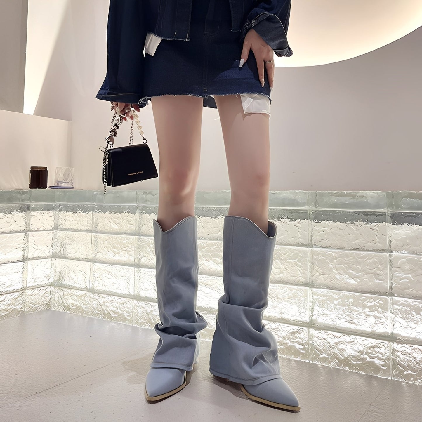 Gabrielle - Stylowe kozaki jeździeckie z denimu dla kobiet