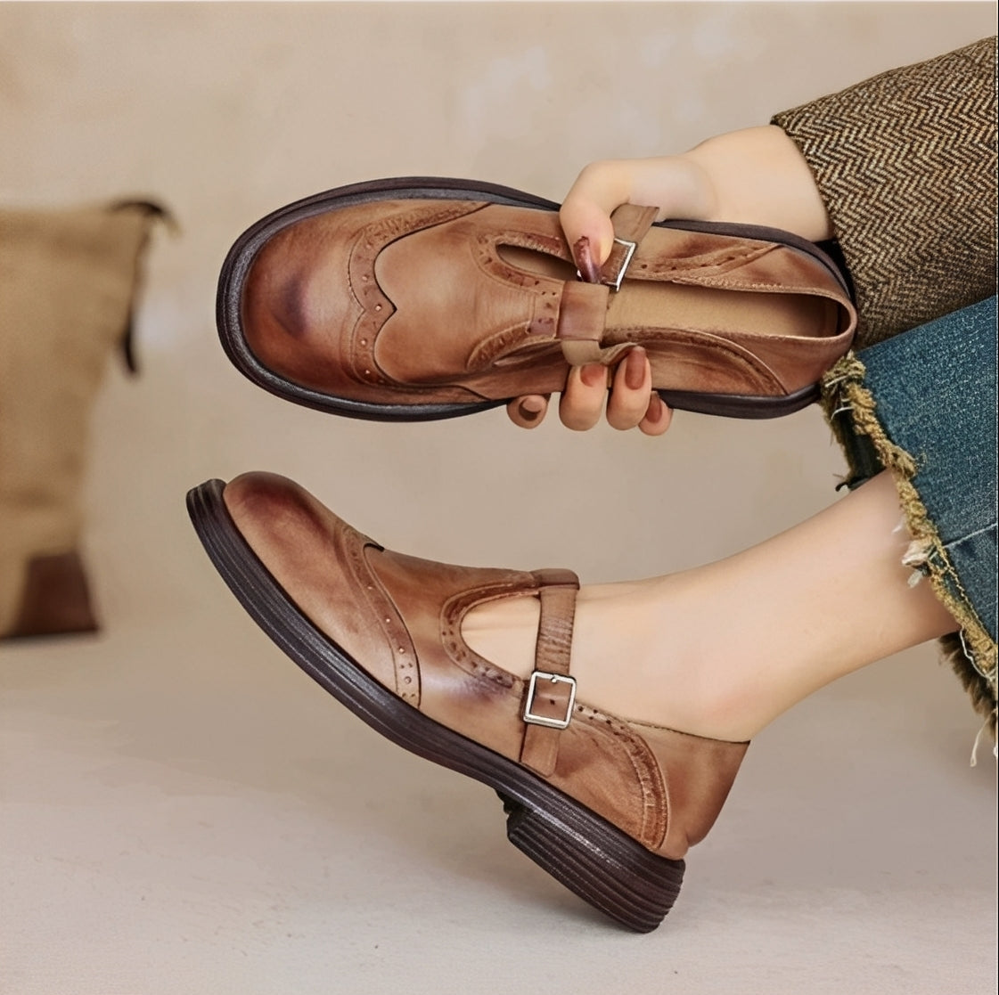 Erika - Retro-buty z mocnej skóry dla kobiet