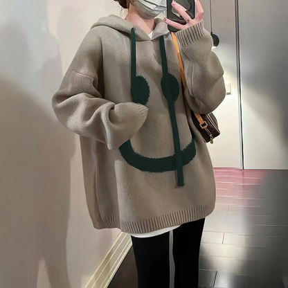 Emelia - Luźny damski hoodie z motywem uśmiechu