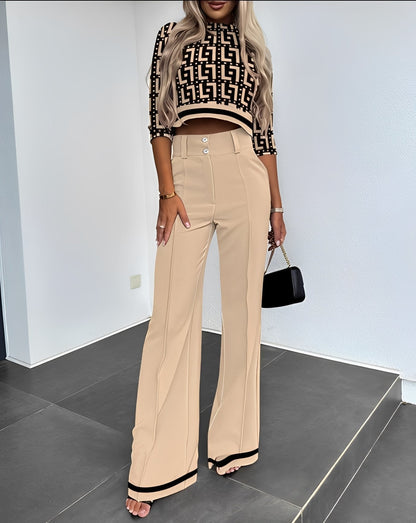 Katherine - Zestaw z luźnym krótkim topem i spodniami dla kobiet