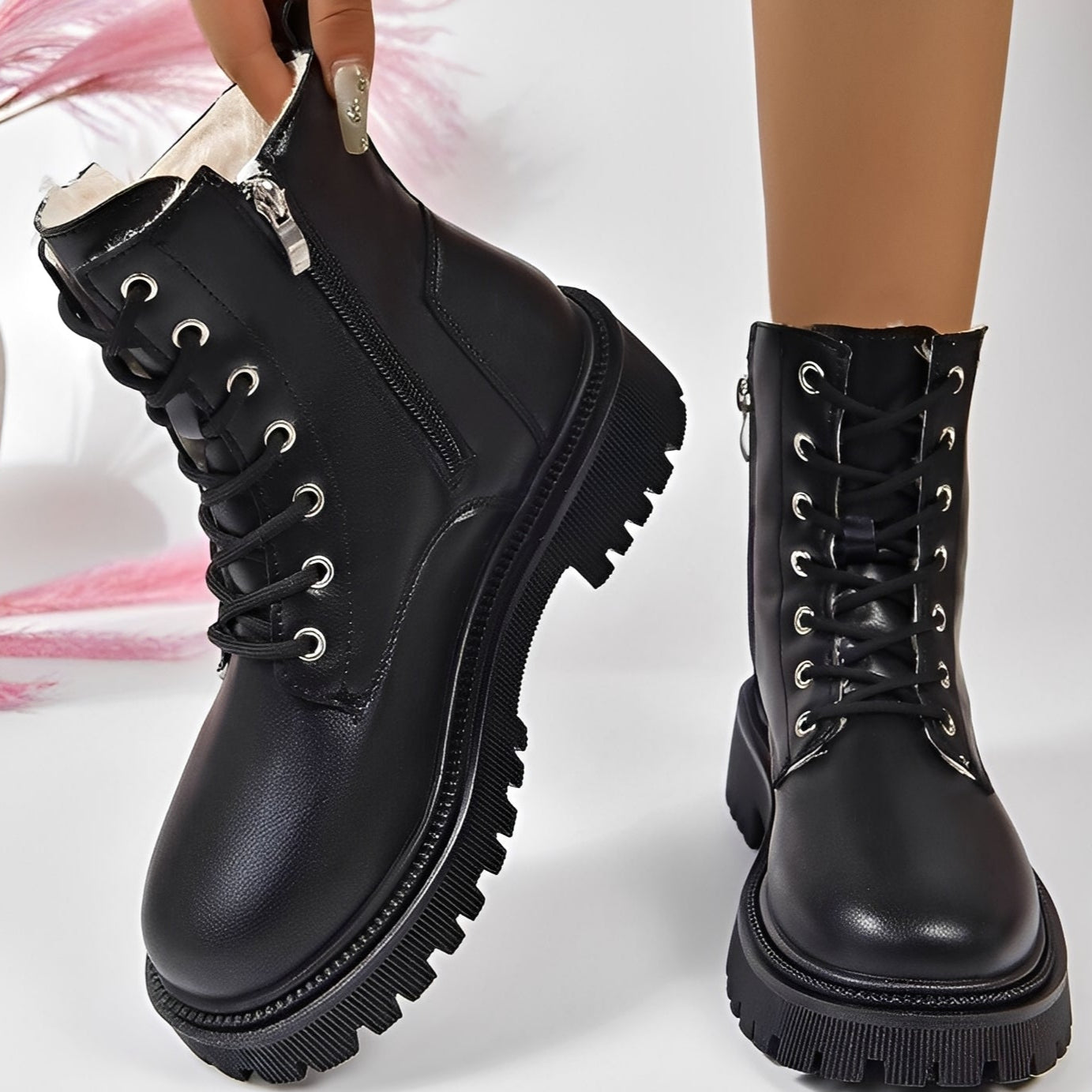 Haylie - Modne, z futerkiem polarowym Martin buty dla kobiet