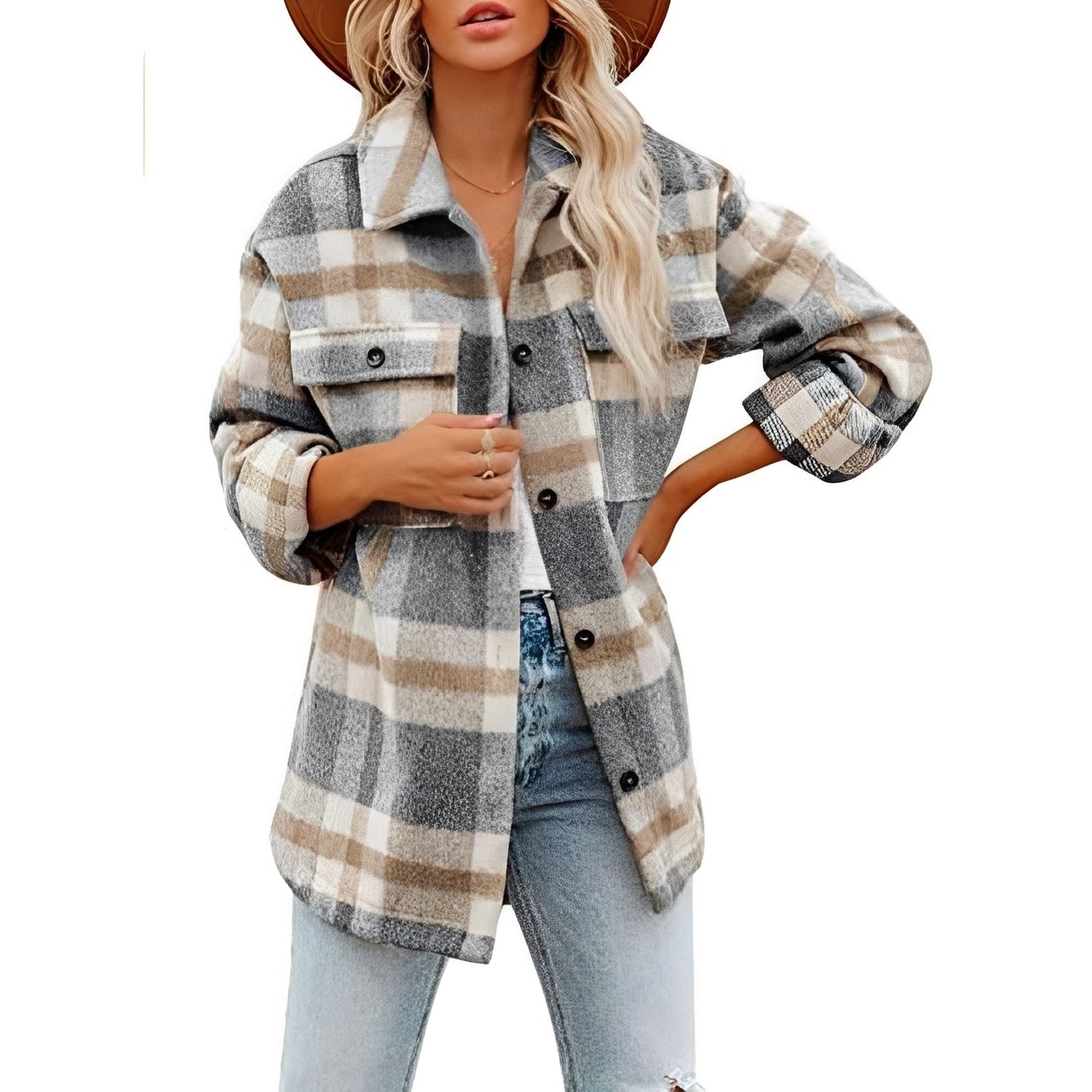 Melissa - Damska koszula z wełny w kratę