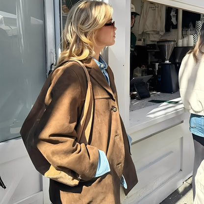 Laura - Klasyczna kurtka skórzana z tradycyjnym kołnierzem dla kobiet