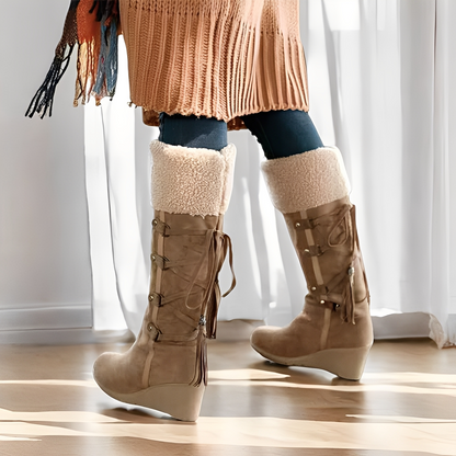 Maria - Stylowe, ocieplane futrem buty na klinie dla kobiet