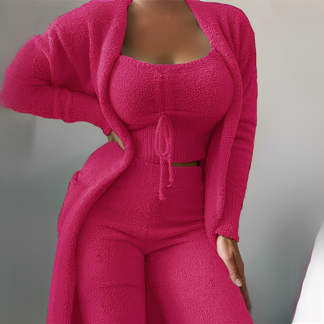 Hilda - Zestaw wygodnej damskiej piżamy 3-częściowej